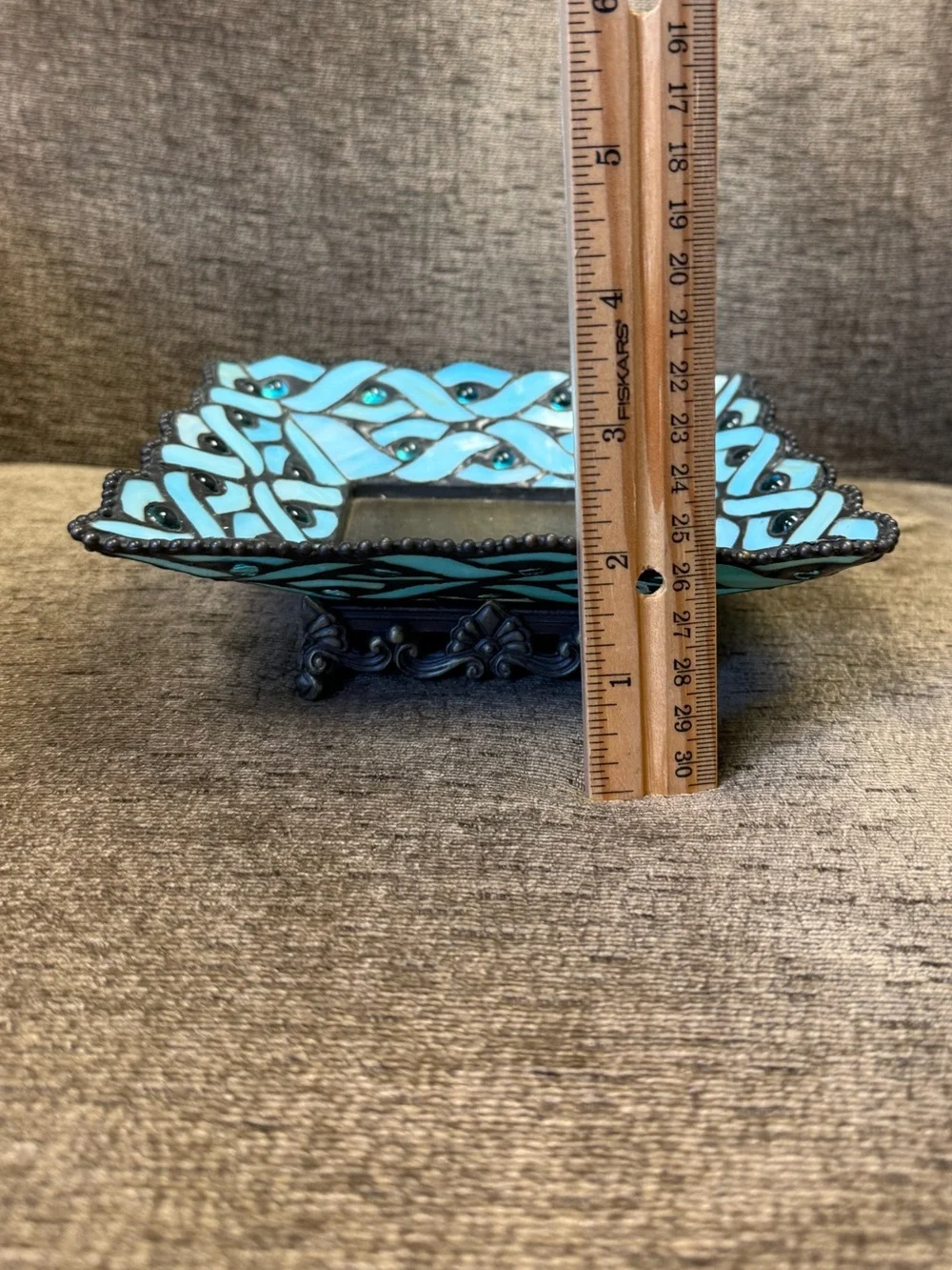 Retired PartLite Spring Water Pillar Candle Holder Tiffany-Style Blue Glass